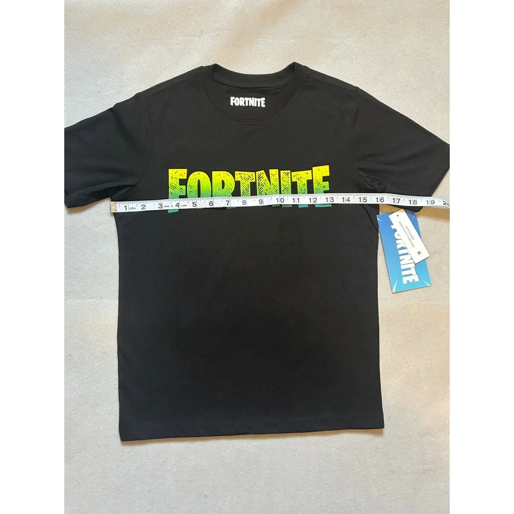 Fortnite Boys Black Graphic T-Shirt Yellow Teal Gradient Logo Size M 8 NEW